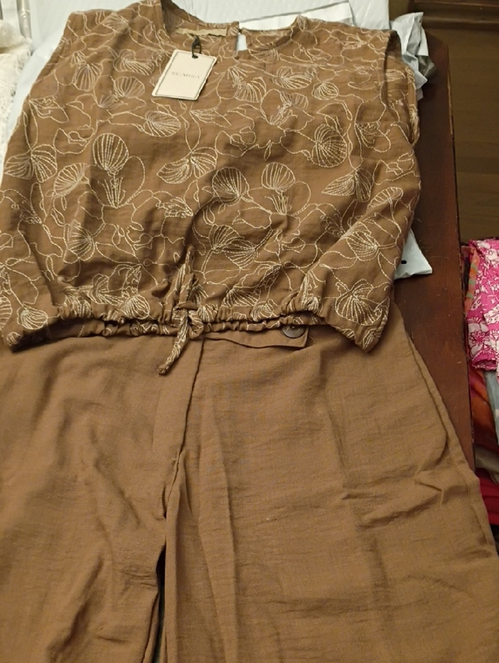 Unlisted Brown Floral-Print Jumpsuit with Drawstring Waist